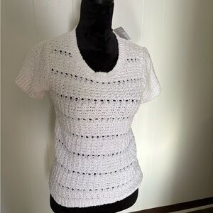 Ann Taylor Textured White Short Sleeve Top